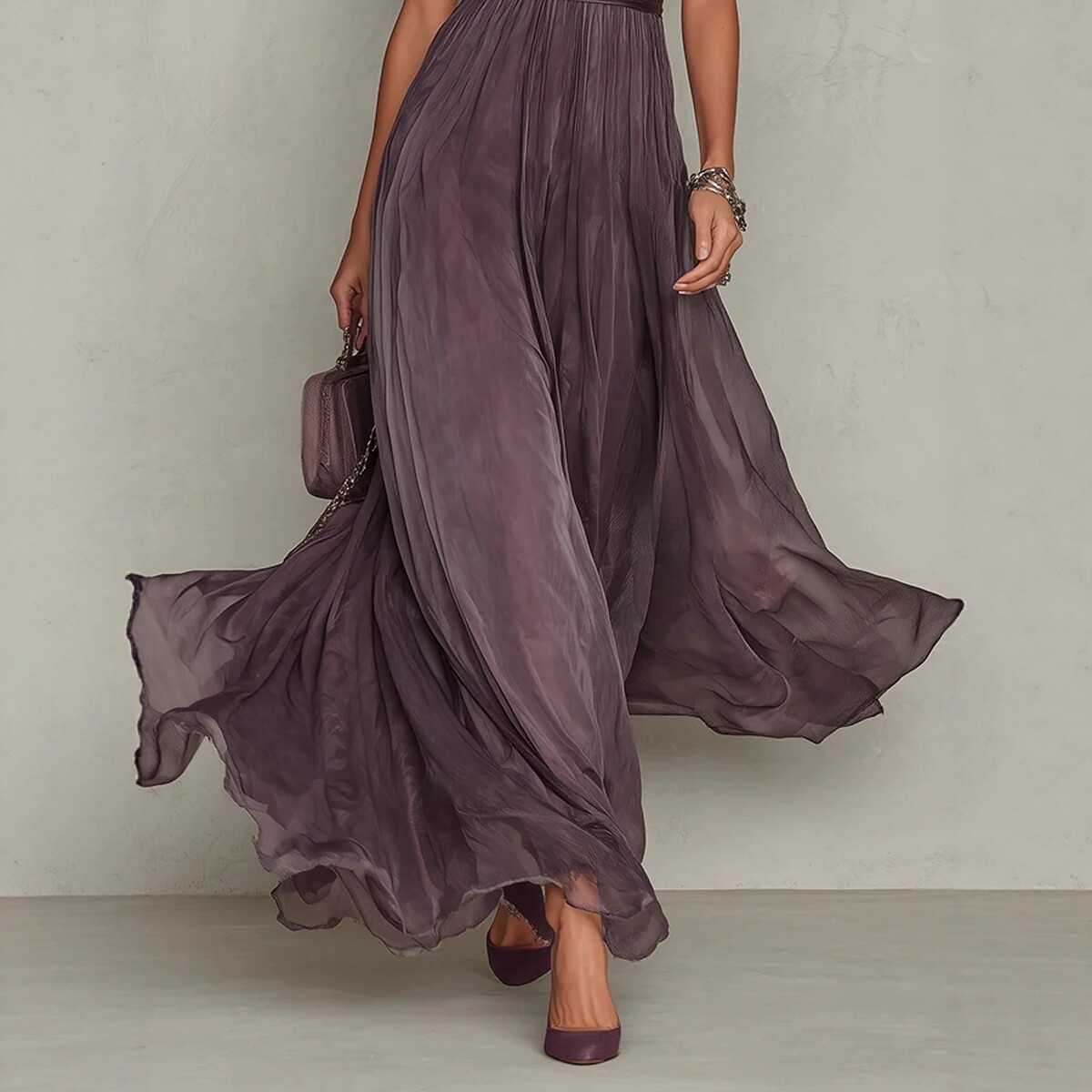 V-Neck Waist-Cinching Ruffle Floral Print Midi Dress