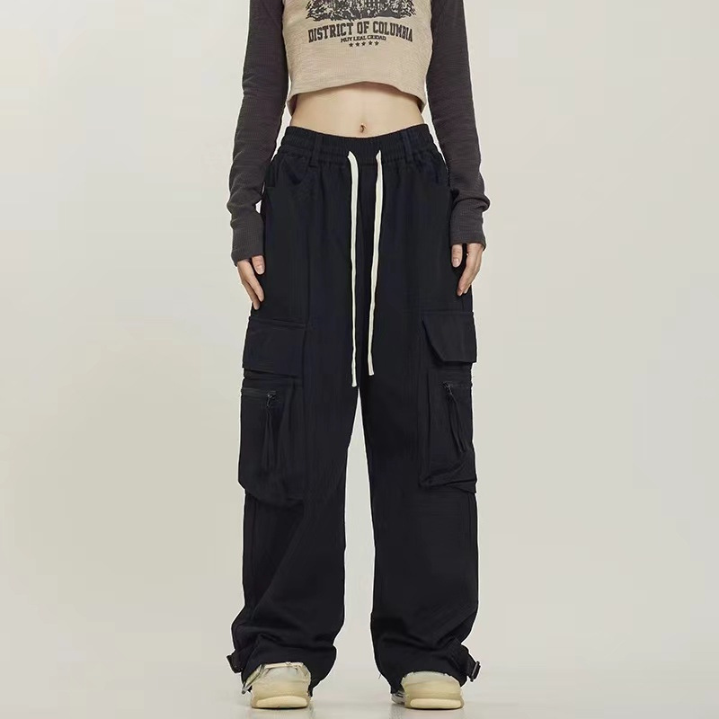 Wide-Leg Red Cargo Pants Streetwear
