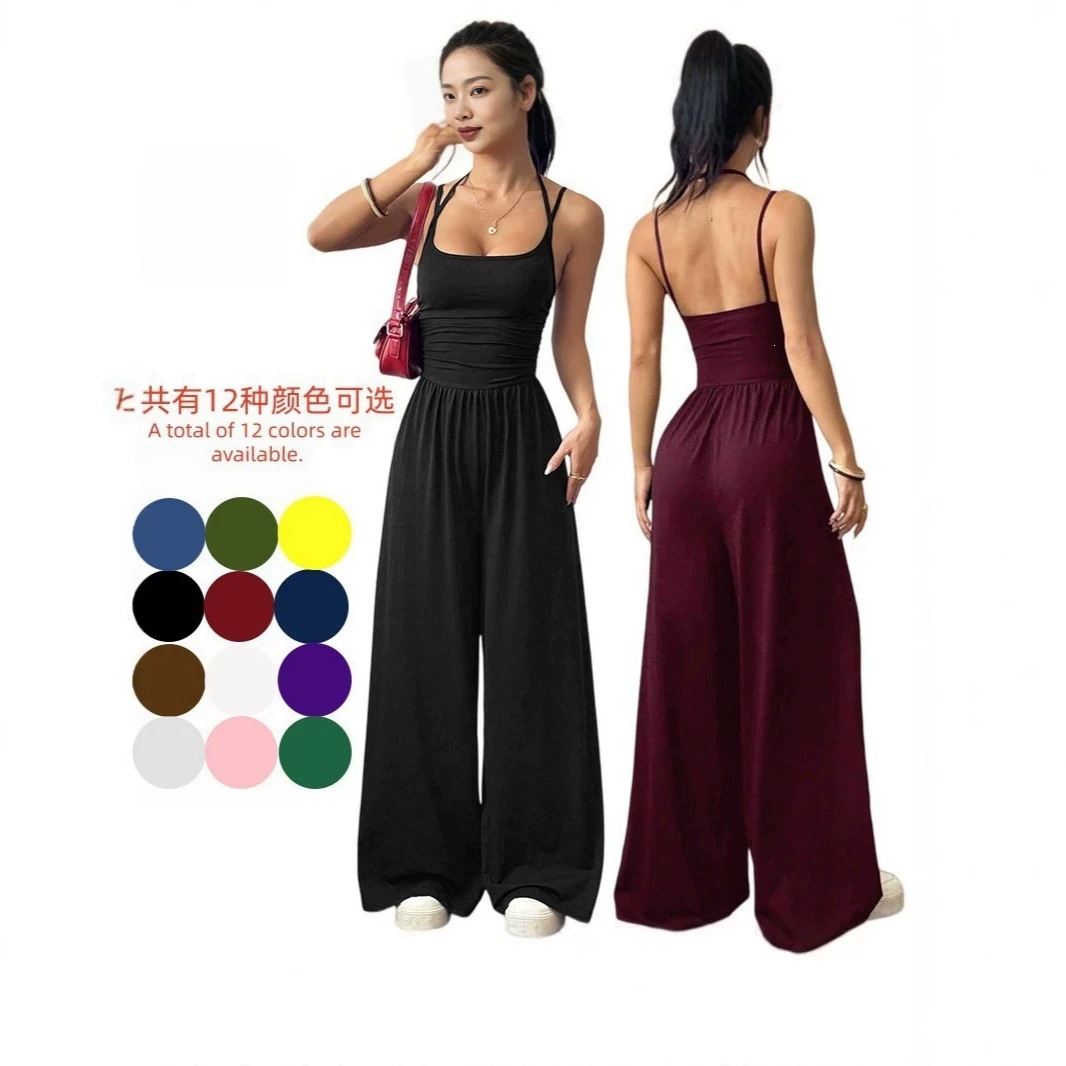 Women's Sleeveless Cami Wide-Leg Jumpsuit Casual Solid Color