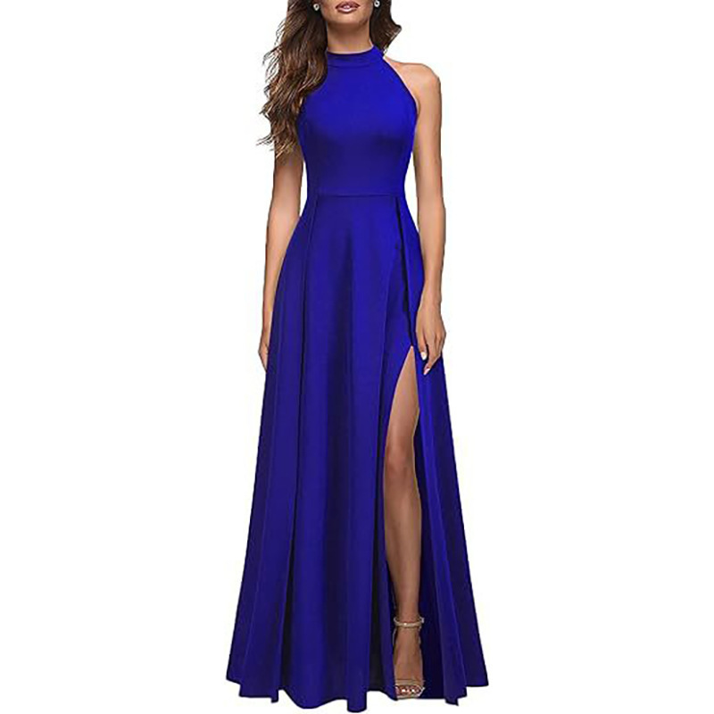Women's Halter Neck High Slit Long Cocktail Evening Dress