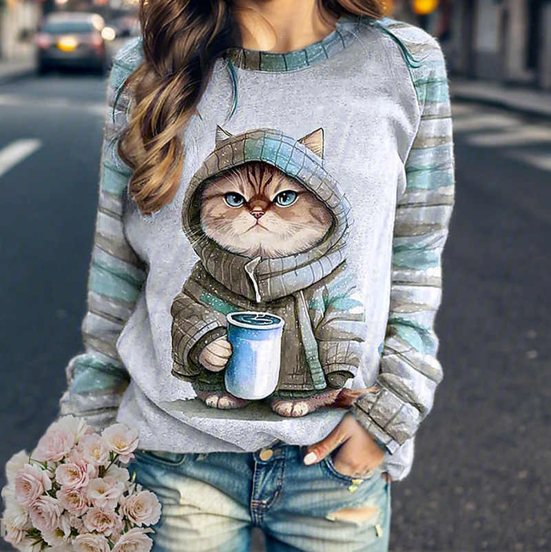 3D Digital Print Raglan Sleeve Crewneck Long Sleeve Sweatshirt for Women