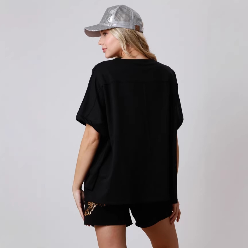 Tiger Sequin Short Sleeve Two-Piece Pants Set