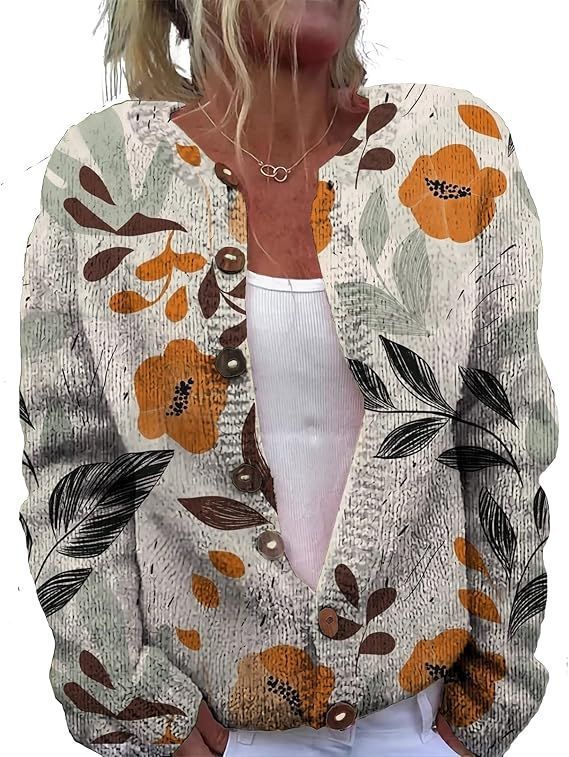 Women's Winter Graphic Print Faux Sweater Cardigan with Button Front