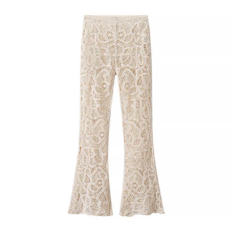 Women's Hollow-Out Flared Pants Solid Color Commuter Style