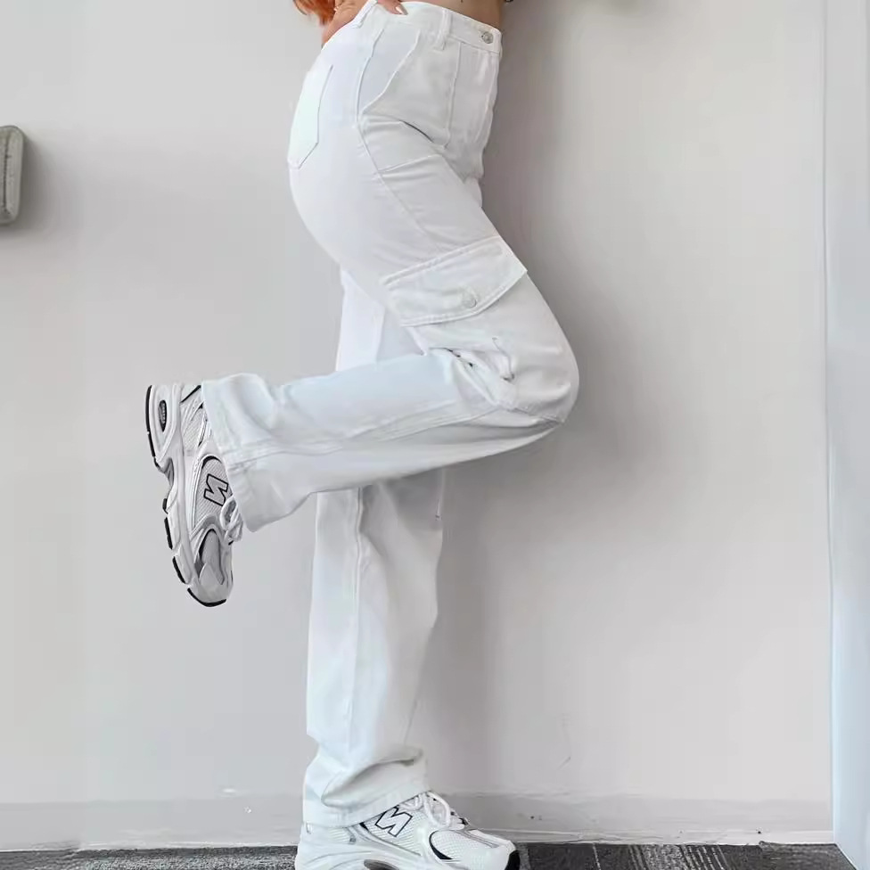Women's Mid-Rise Straight-Leg Cargo Pants with 3D Pockets