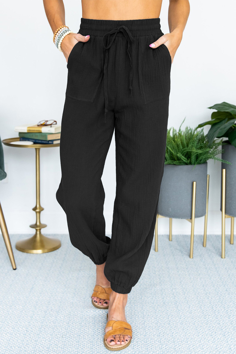High-Waist Tie Belt Cropped Jogger Pants Casual