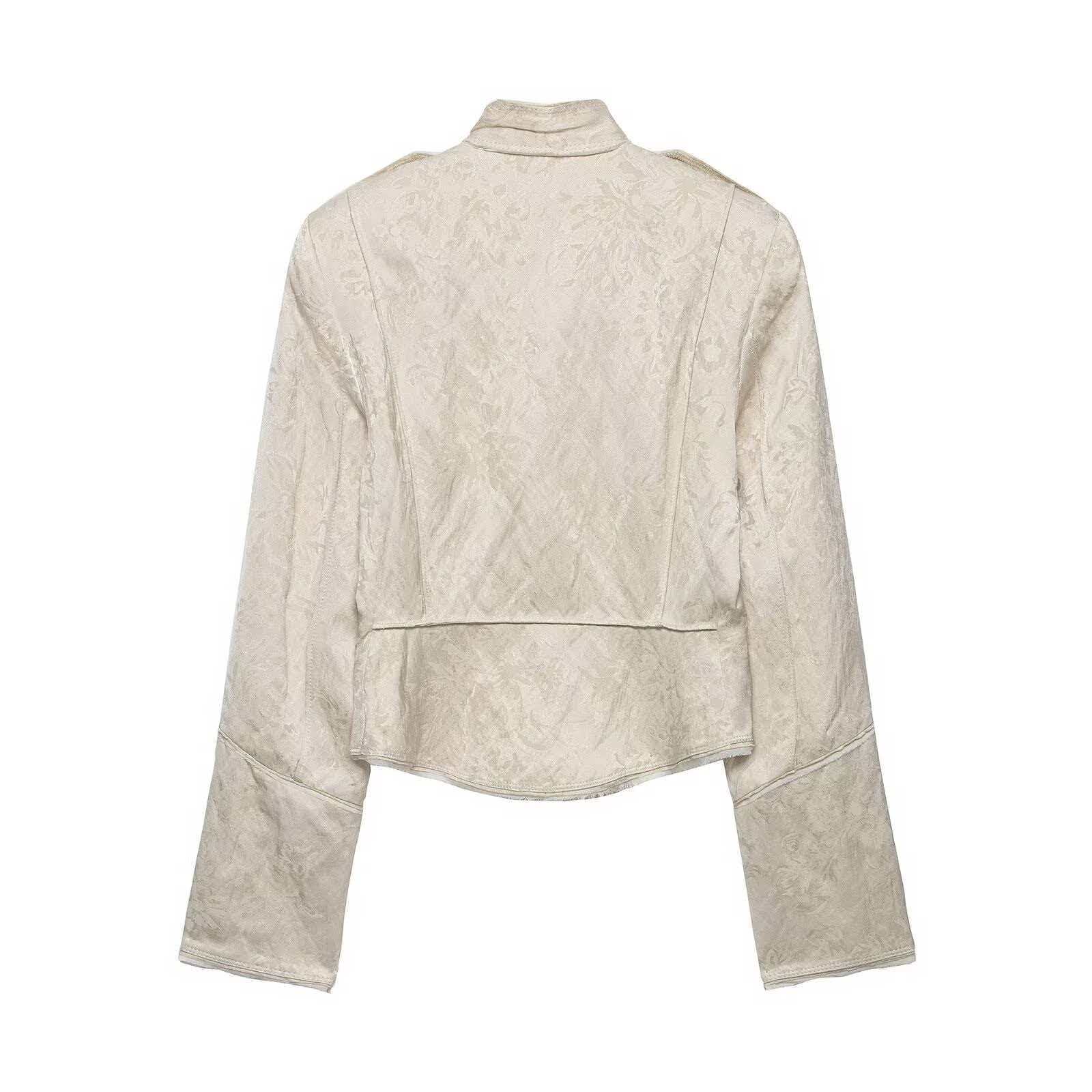 Women's Vintage Jacquard Stand Collar Short Jacket