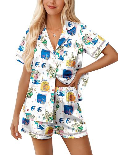 Women's Cuban Collar Short Sleeve Shirt Set Floral Solid Casual