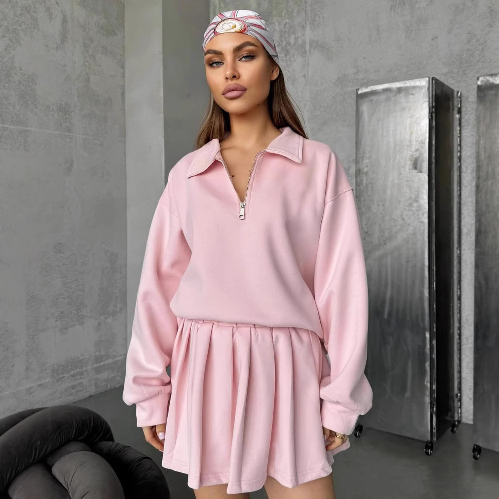 Women's Long-Sleeve Cardigan Hoodie & Mini Skirt Two-Piece Set