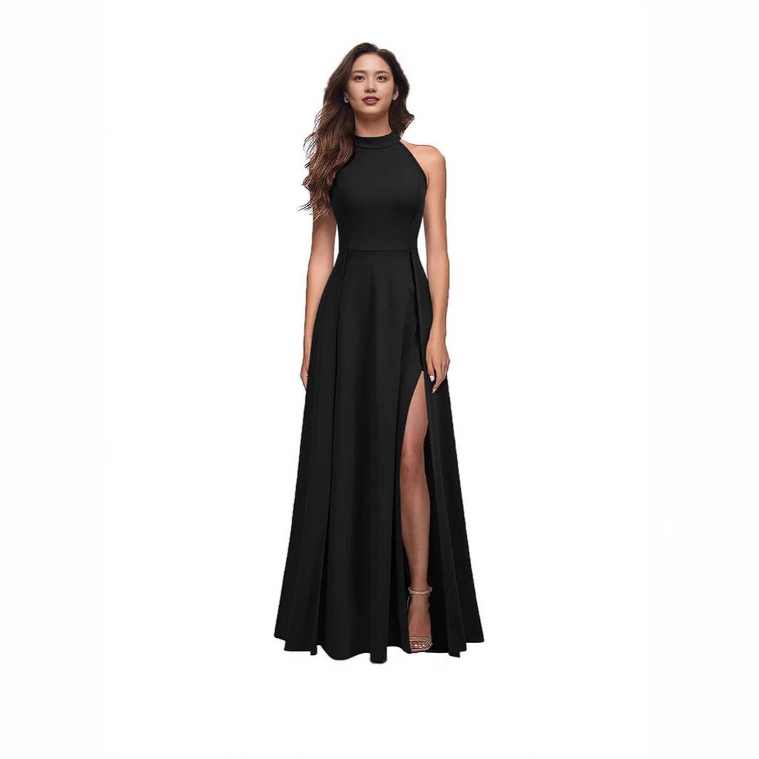 Women's Halter Neck High Slit Long Cocktail Evening Dress