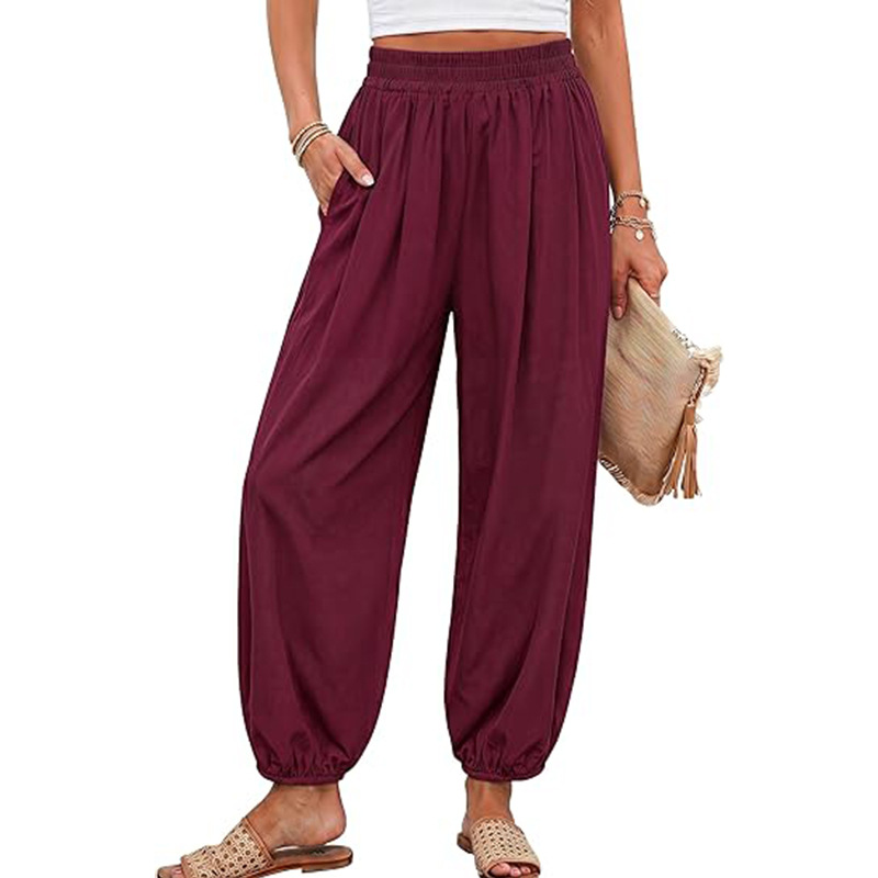 High-Waist Lantern Pants with Cuffed Ankles, Loose Comfortable Women's Trousers