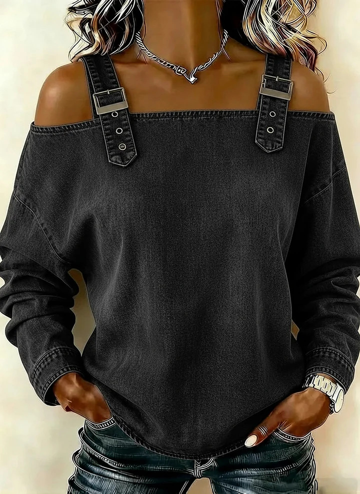 Women's Denim Cami Top Retro Casual Loose Fit Long Sleeve