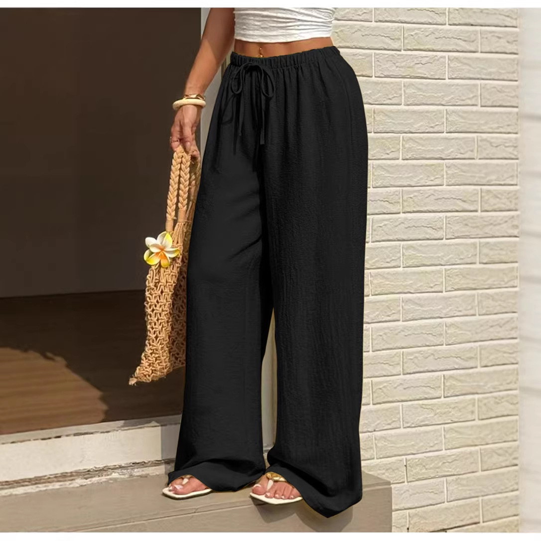 Women's High-Waist Wide-Leg Solid Color Pants