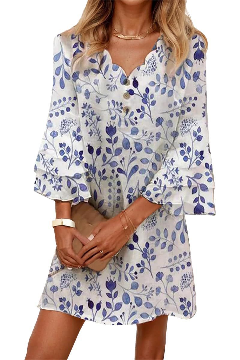 Women's Boho Floral Print Ruched Midi Dress
