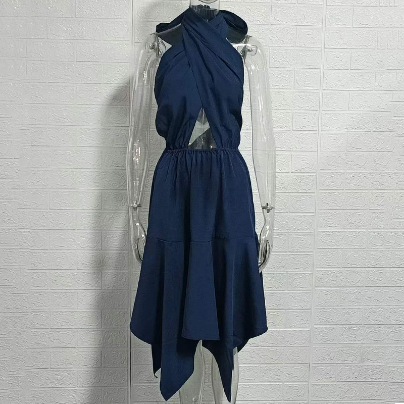 Women's High-Waist Cutout Backless Irregular Hem Halter Dress