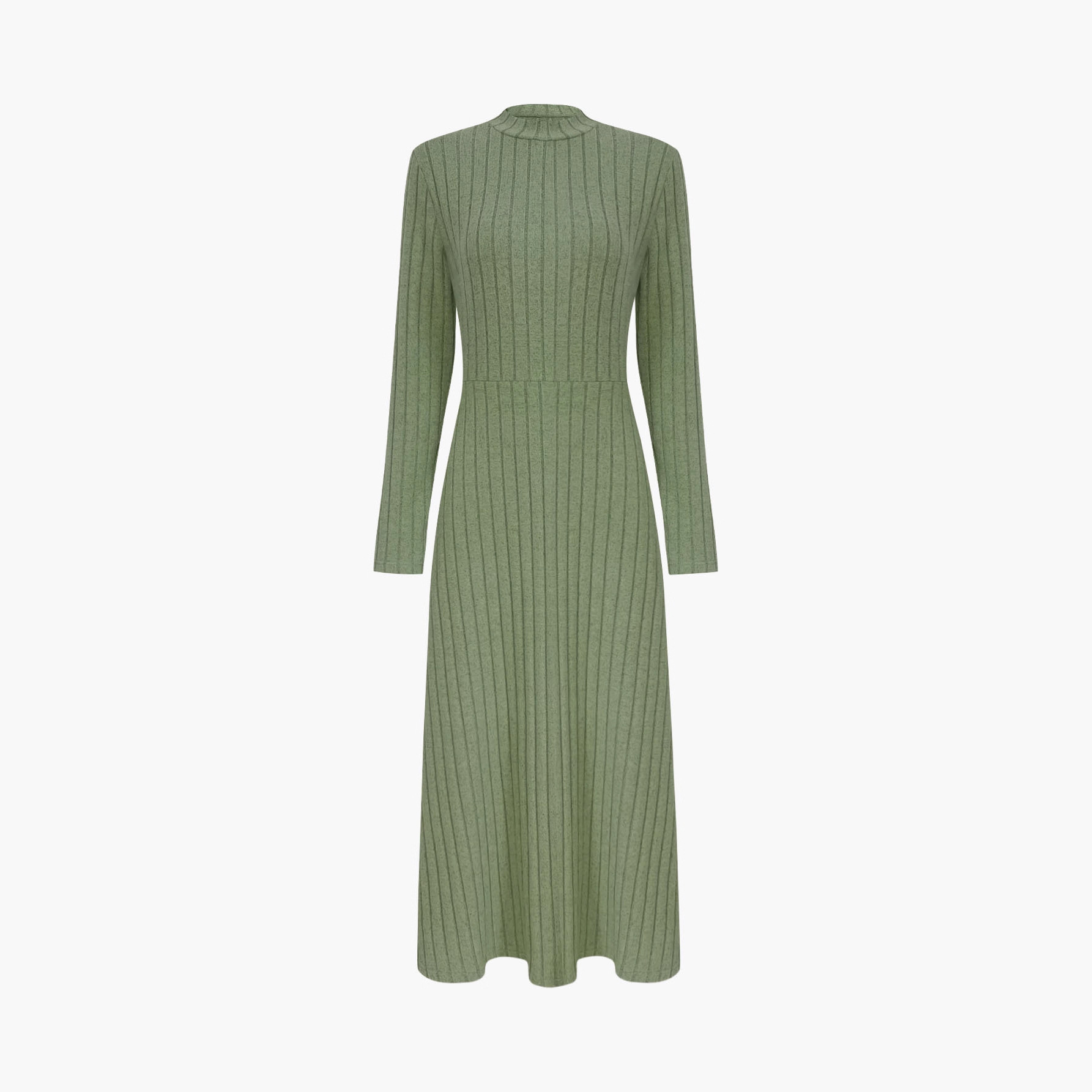 Women's Brushed Ribbed Knit Long Dress Solid Crew Neck A-Line