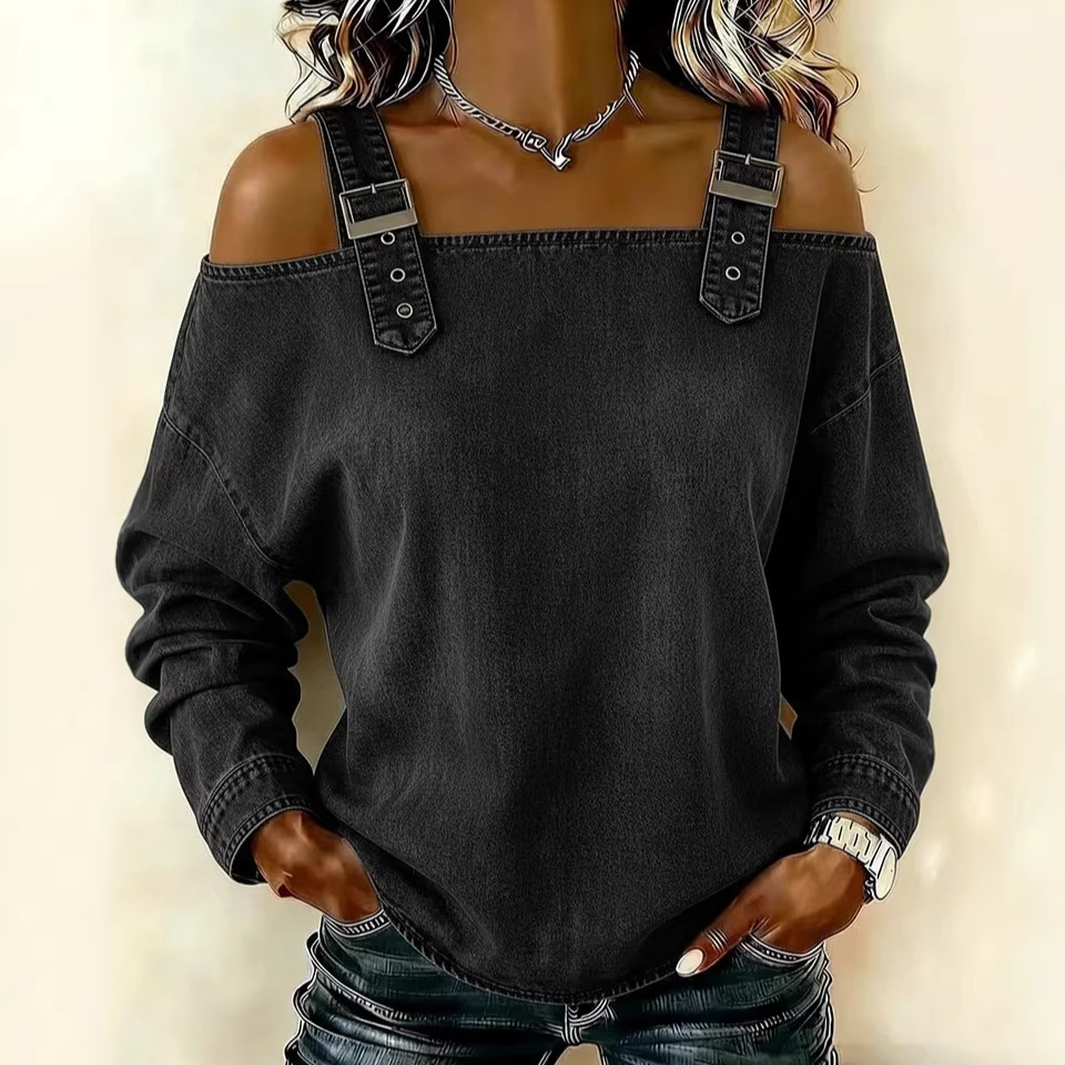 Women's Denim Cami Top Retro Casual Loose Fit Long Sleeve