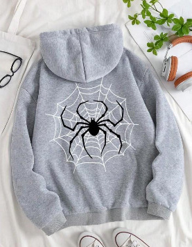 Women's Ocean Life Spiderweb Leaf Print Hoodie