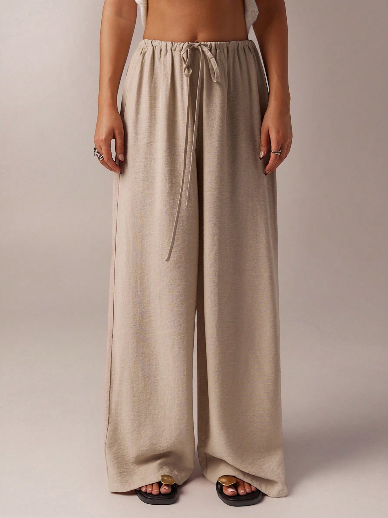 Casual Low-Rise Tie-Waist Wide-Leg Straight Pants