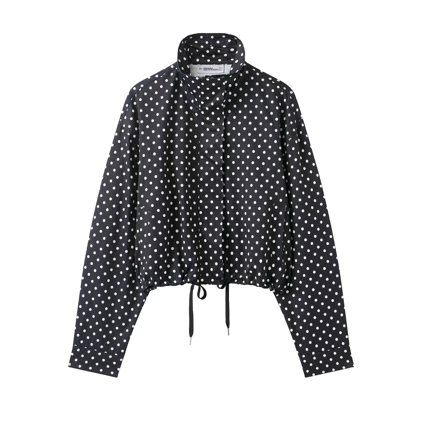 Polka Dot Print Stand Collar Bomber Jacket