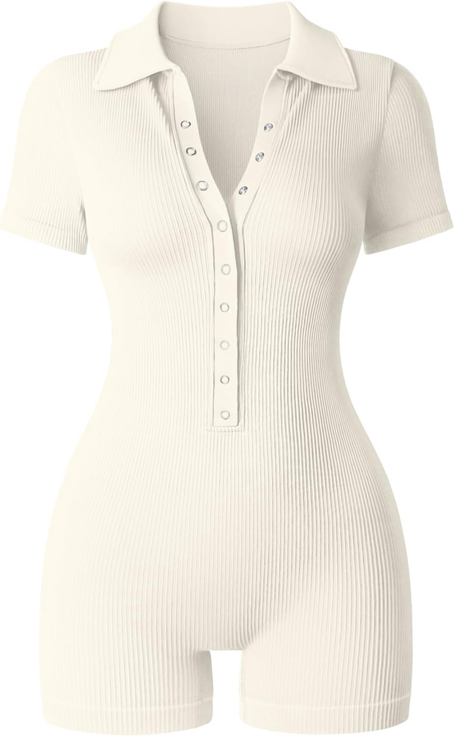 Ribbed V-Neck Women's Yoga Bodysuit with Waist-Cinching Stretch