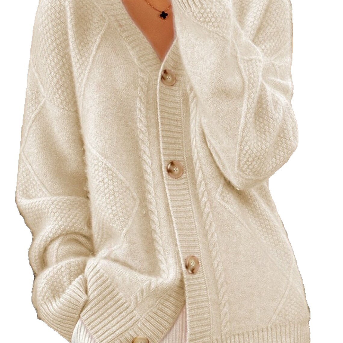 Solid V-Neck Button-Front Knit Cardigan Long Sleeve Women's