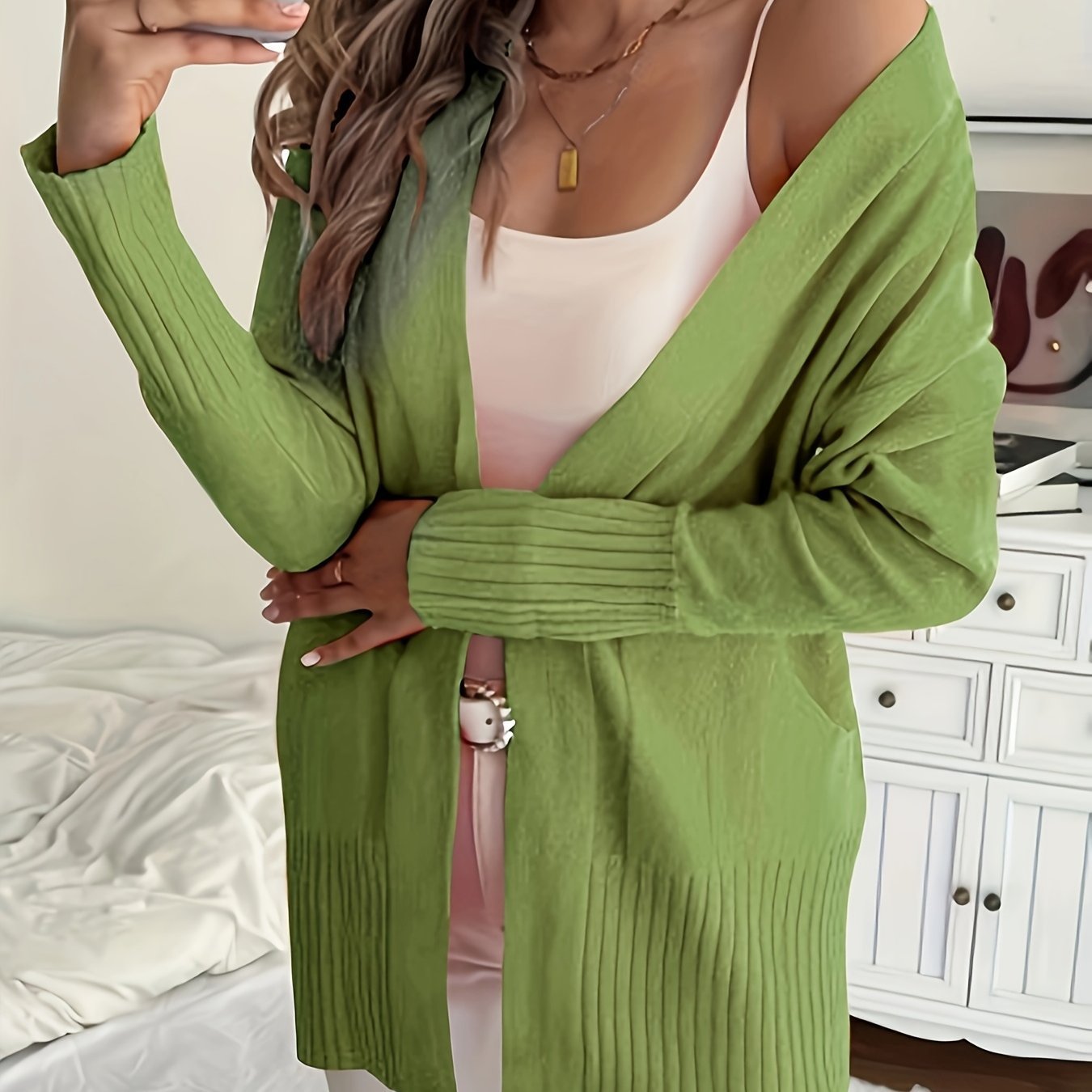 Plus Size Women's Knit Open-Front Cardigan with Pockets