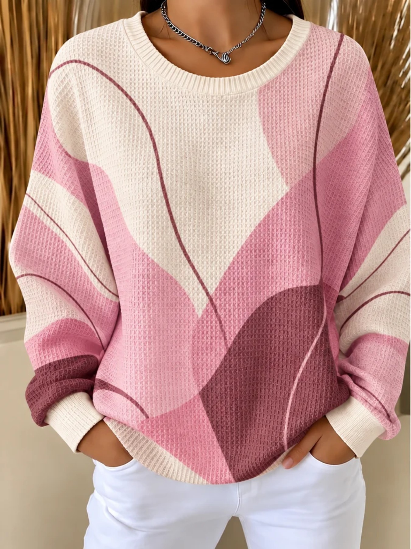 Landscape Line Print Crewneck Long Sleeve Pullover Sweatshirt