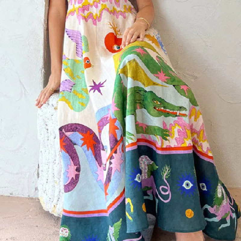 Elegant Floral Print High-Waist Sleeveless Maxi Dress