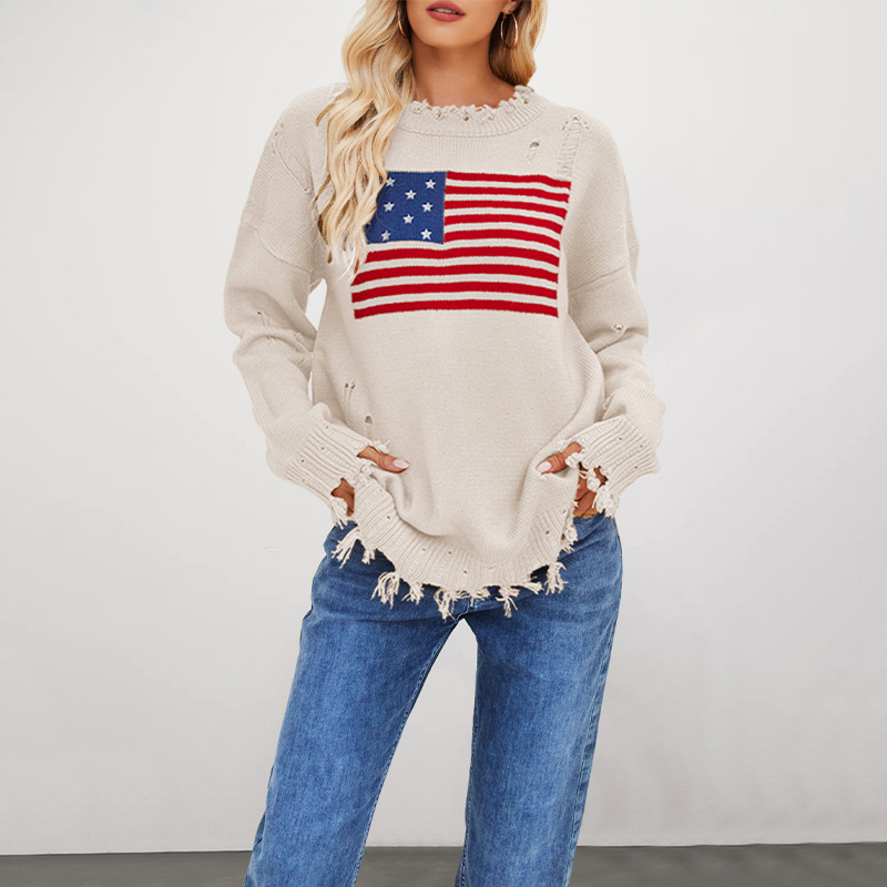 Crewneck Flag Pattern Knit Sweater