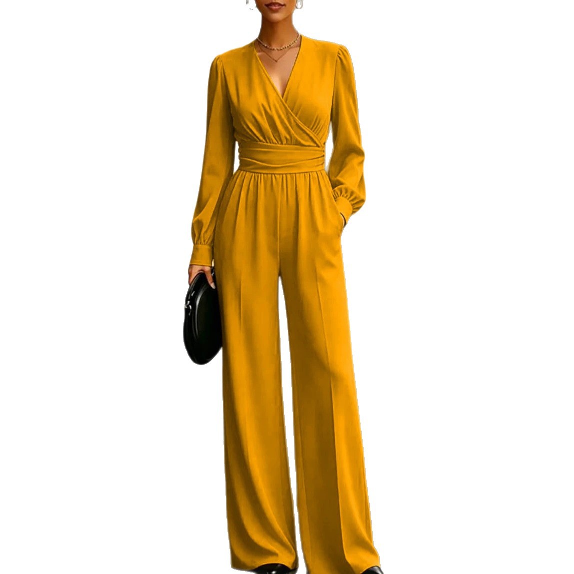 Solid V-Neck Asymmetrical Slim-Fit Women's Jumpsuit