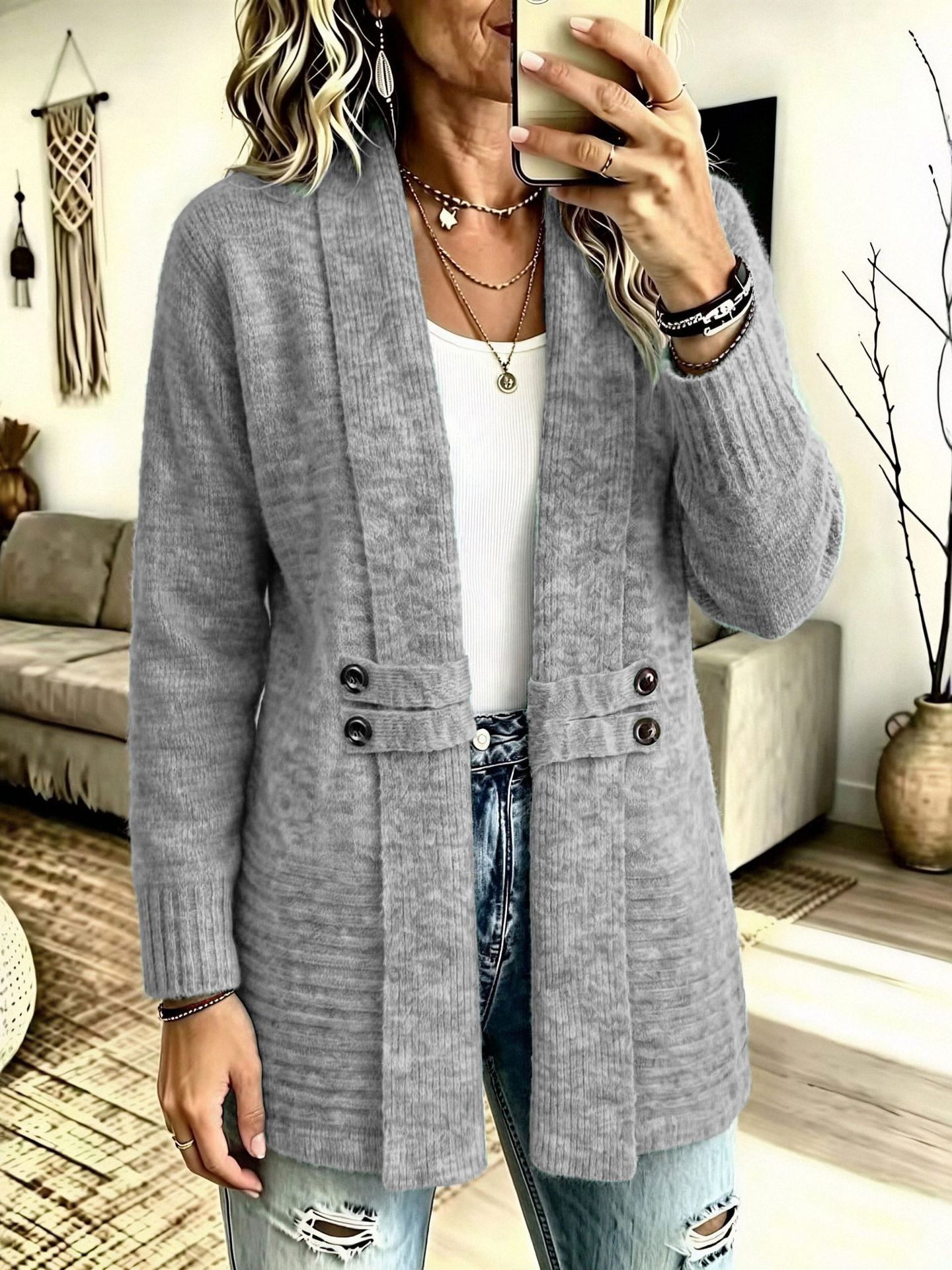 Women's Lazy Style Open Front Cardigan Sweater