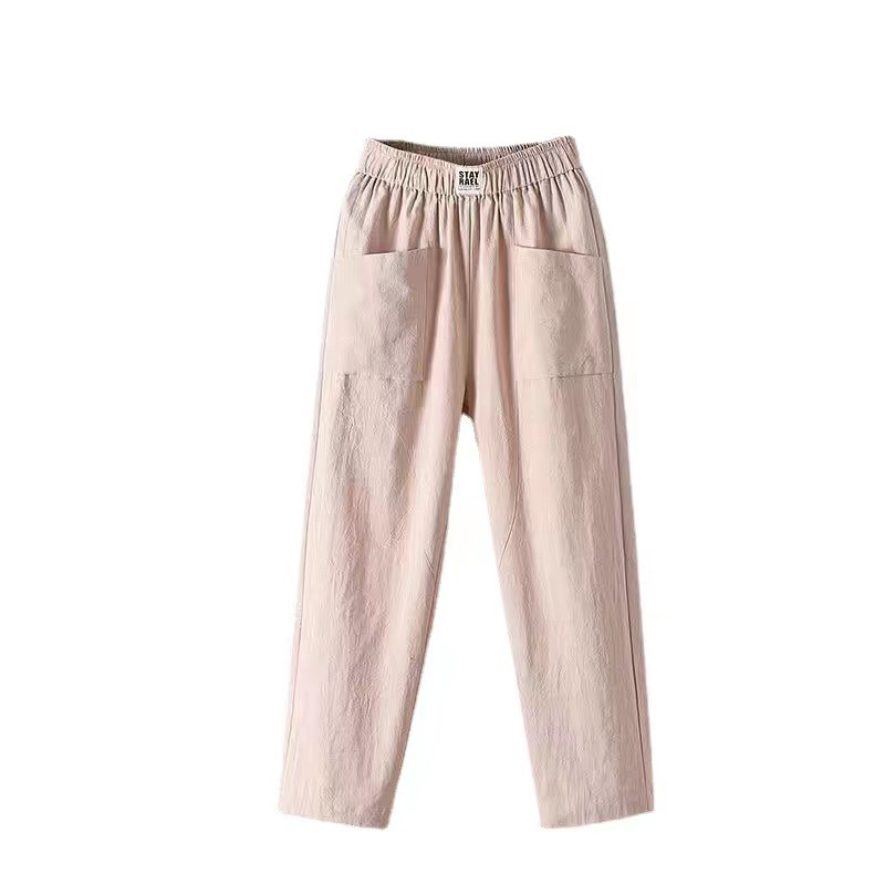 Women's Cotton Linen Straight-Leg Cropped Pants Casual Solid Color