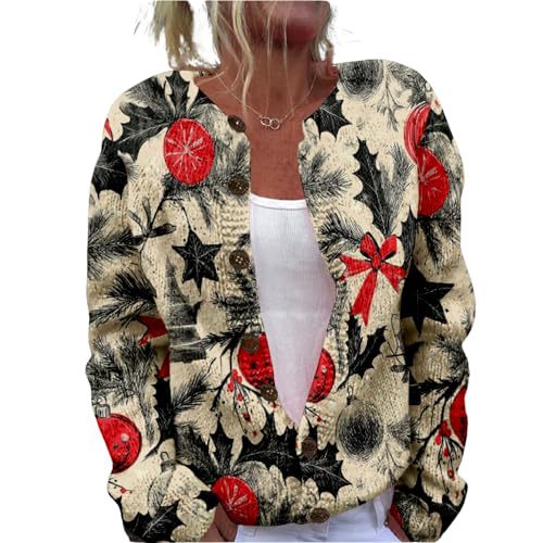 Women's Forest Leaf Print Button Cardigan Sweater