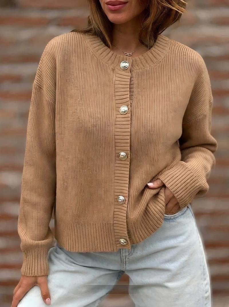 Women's Solid Button-Front Long-Sleeve Cardigan Sweater