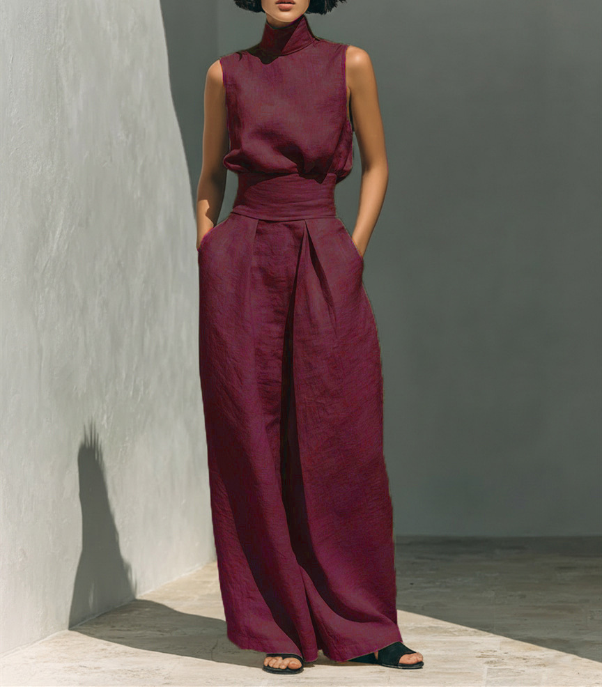 Women's Cotton-Linen Sleeveless Top and Pants Casual Set