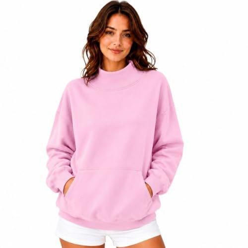 Women's Mock Neck Pullover Sweatshirt with Side Pockets
