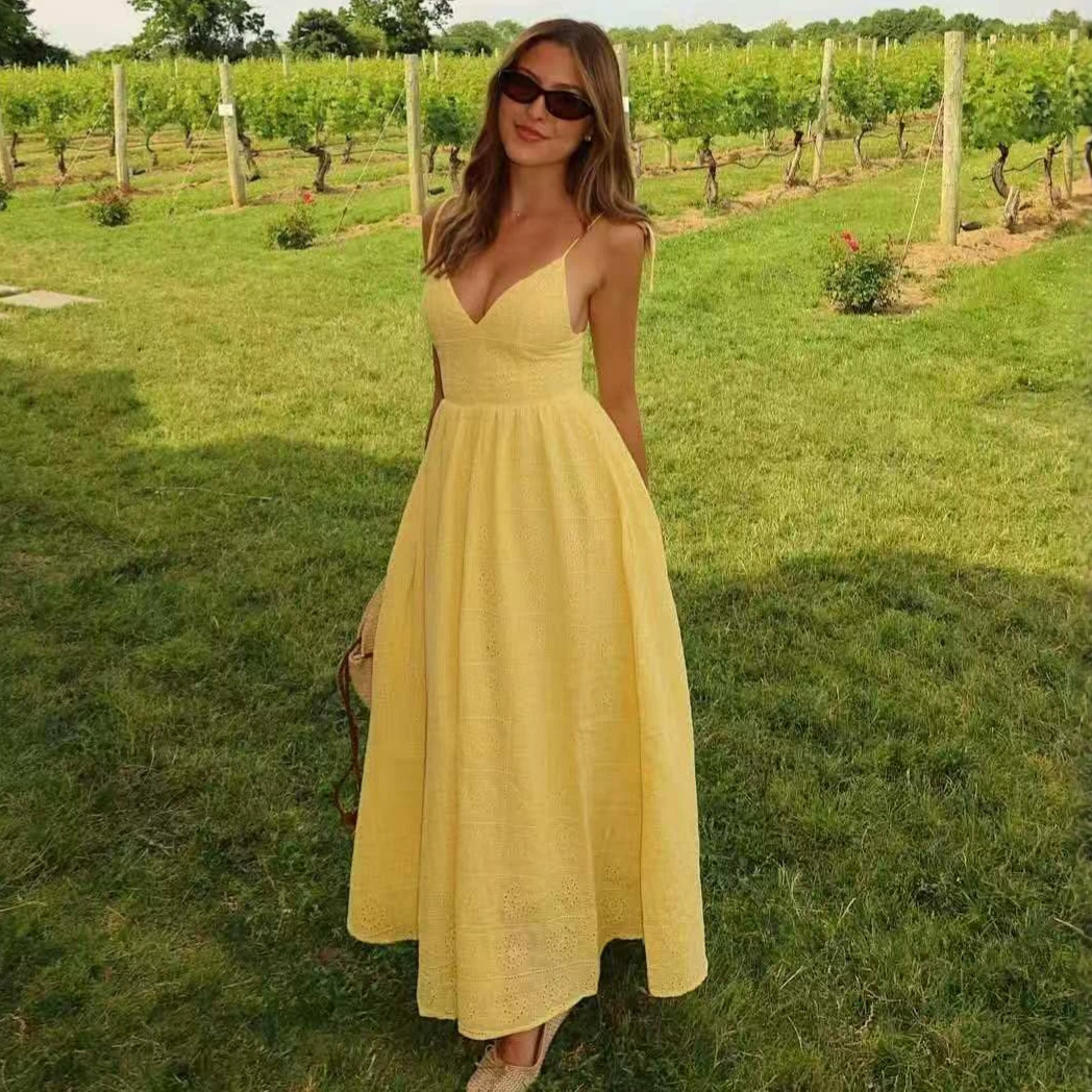 V-Neck Cutout Waist Midi Cami Dress