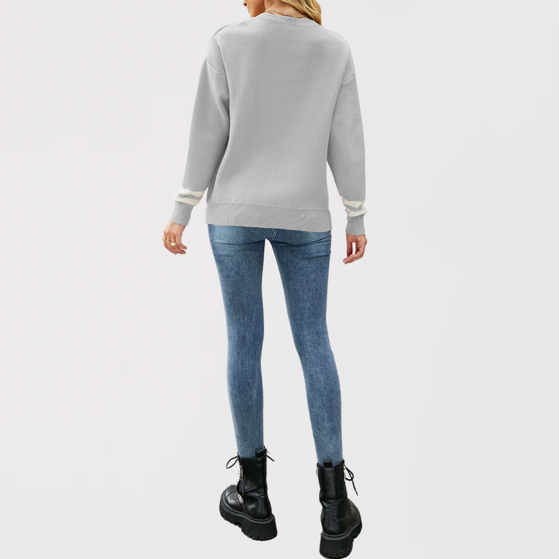 Letter Jacquard Crewneck Knit Sweater