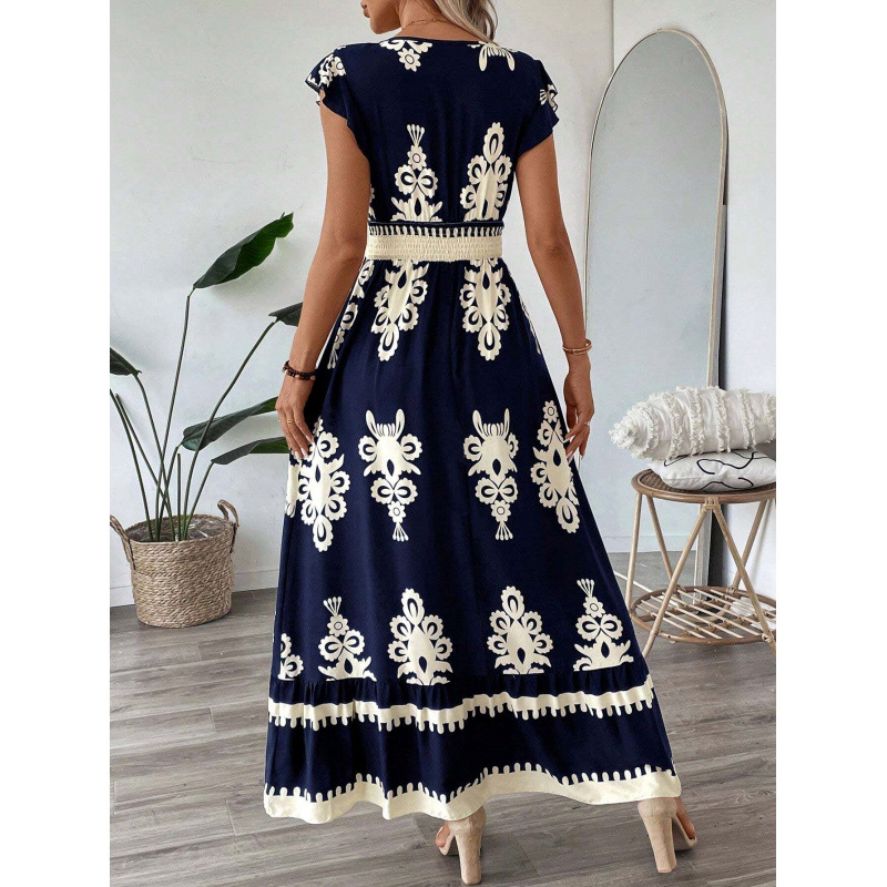 Women's Summer Elegant Vacation Printed V-Neck Dress