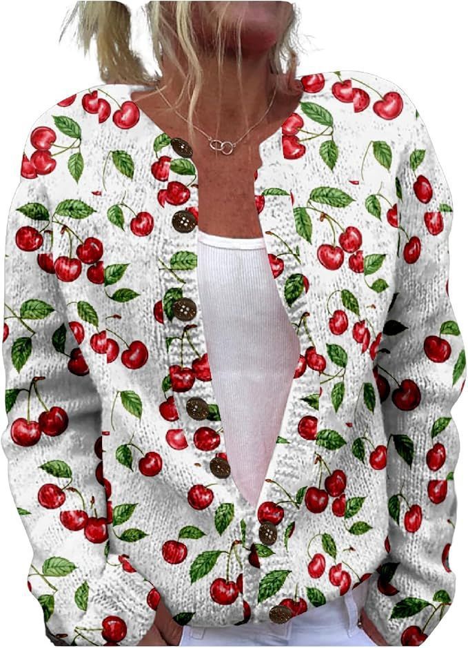 Women's Winter Graphic Print Faux Sweater Cardigan with Button Front