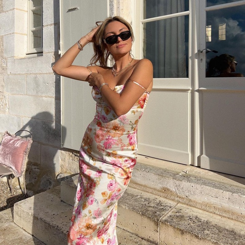 Floral Print Strapless Bodycon Backless Cami Dress
