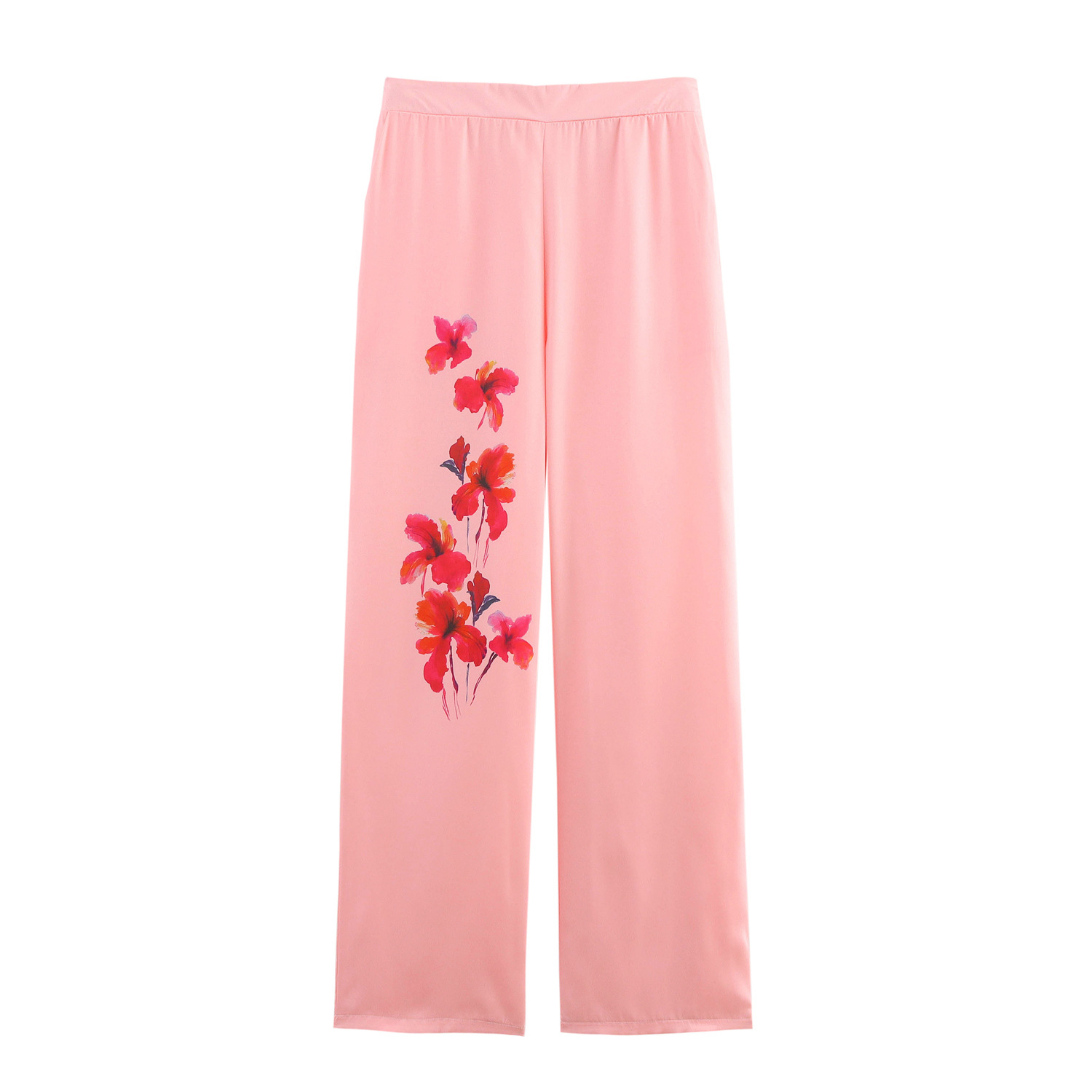Floral Print Solid Color Loose Casual Shirt and Pants Set