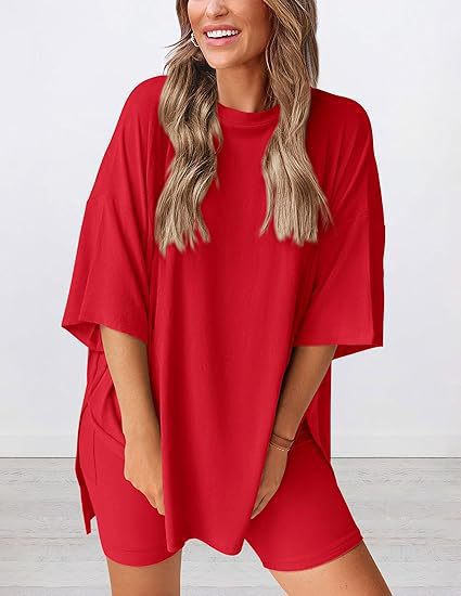 Women's Solid Color Loose Fit Casual Pajama Set with Pockets