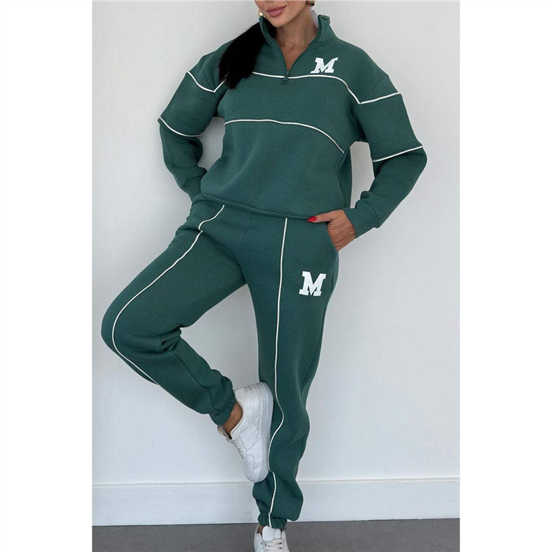 Letter Print Long-Sleeve Hoodie and Pants Two-Piece Casual Sports Set