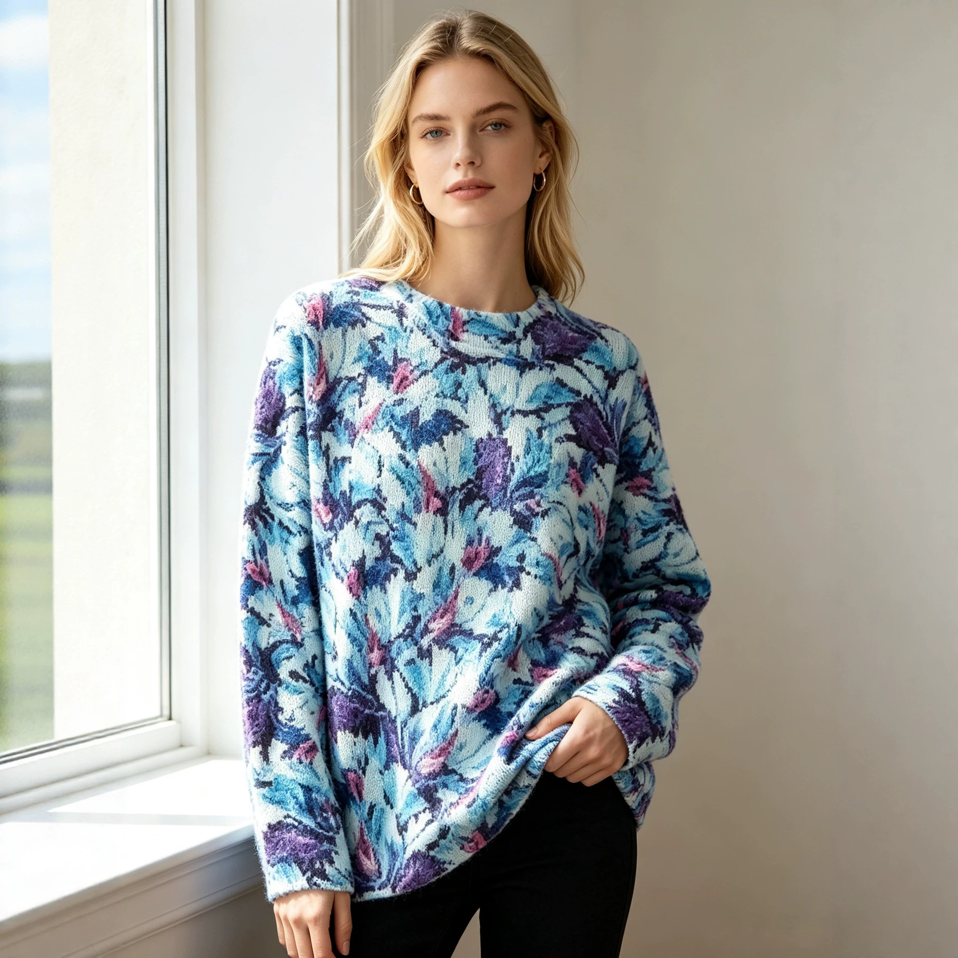 3D Print Christmas Pullover Sweater Women's Crewneck Long Sleeve Knit Top