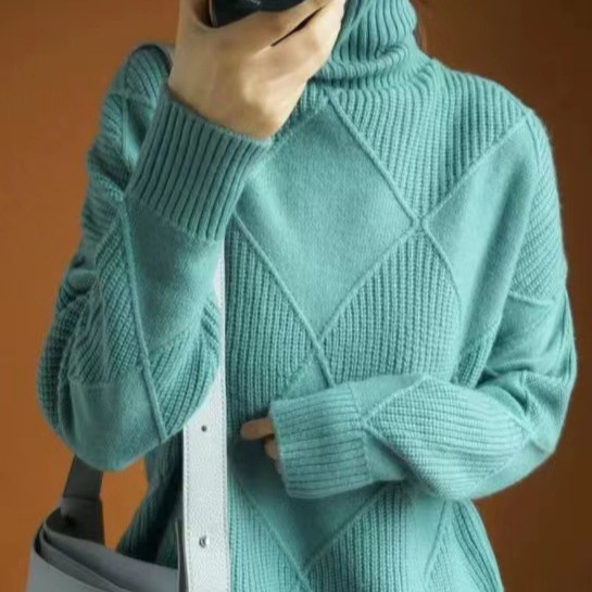 Diamond Quilted High Neck Pullover Sweater