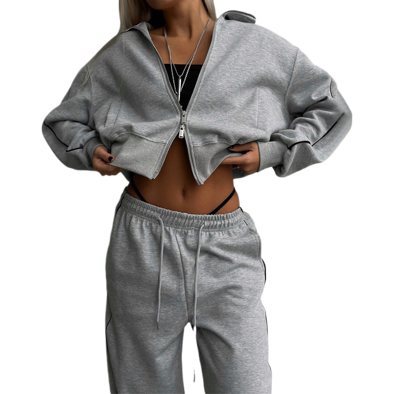Women's Zip-Up Cardigan and Drawstring Pants Two-Piece Set