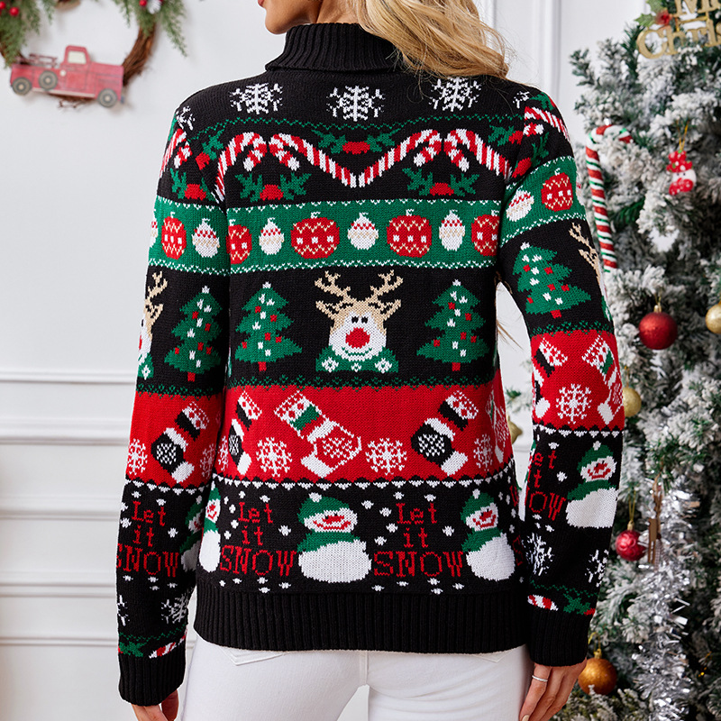 Women's Long Sleeve Turtleneck Snowman Christmas Sweater