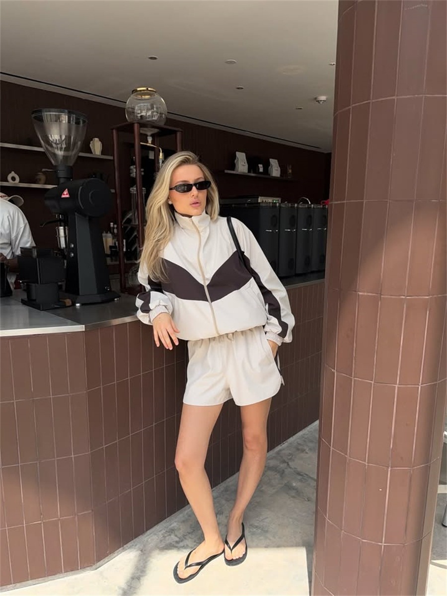 Women's Colorblock Zip Cardigan and Shorts Set